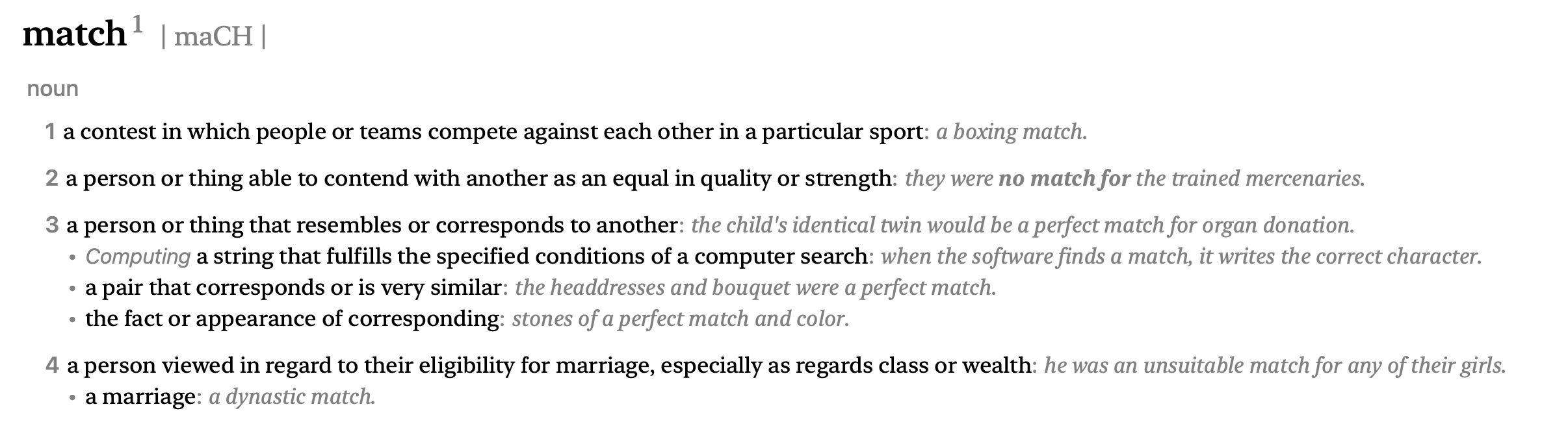 English dictionary definition of match